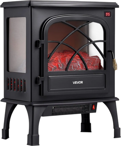 VEVOR 25.5inch Freestanding Fireplaces, 1500W 5120BTU Portable Electric Fireplace Stove Heater, with Overheating Protection,Adjustable Flames,Timer, Remote,for Living Room,Bedroom,Black