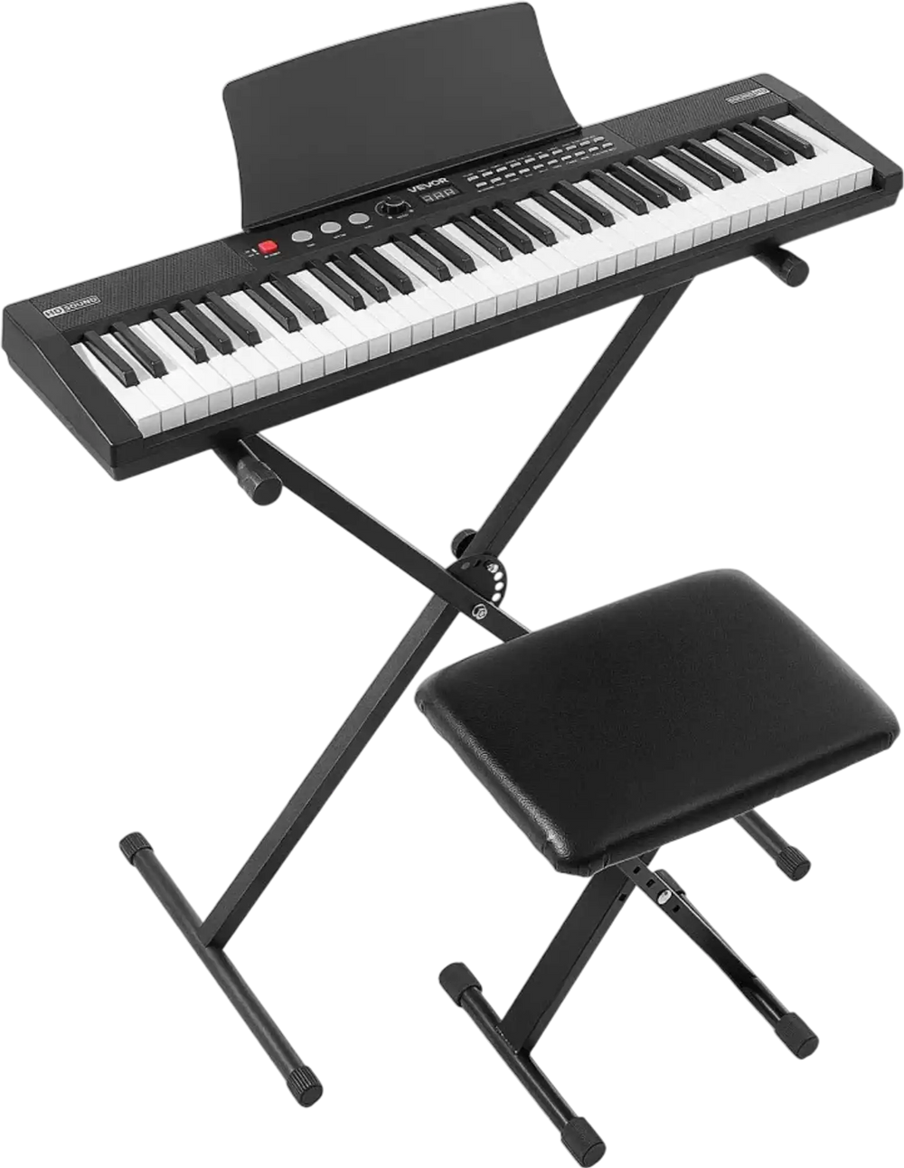 VEVOR Digital Piano 61 Keys Semi Weighted Keyboard Portable Stand Bench, for Beginners, 128 Tones, 128 Rhythms, Dual Power Supply Electronic Piano, with Pedal, Headphone Jack, USB/MIDI, Music Stand