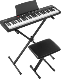 VEVOR Digital Piano 61 Keys Semi Weighted Keyboard Portable Stand Bench, for Beginners, 128 Tones, 128 Rhythms, Dual Power Supply Electronic Piano, with Pedal, Headphone Jack, USB/MIDI, Music Stand