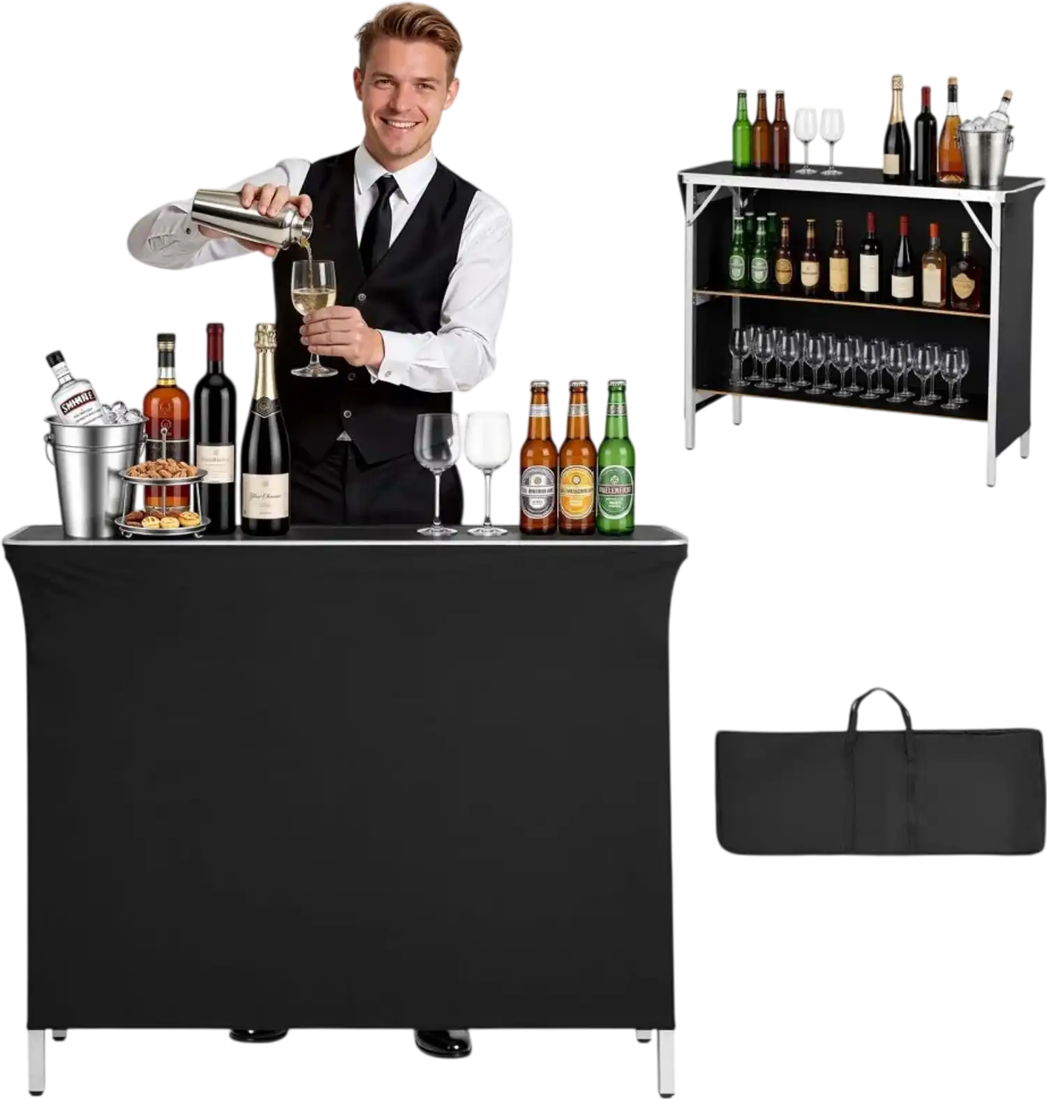 Vevor Portable Bar Table Folding Mobile Bartending Station 43.3