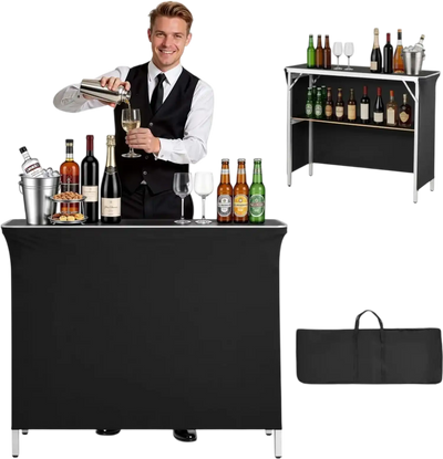Vevor Portable Bar Table Folding Mobile Bartending Station with Carry Bag and Storage Shelf New