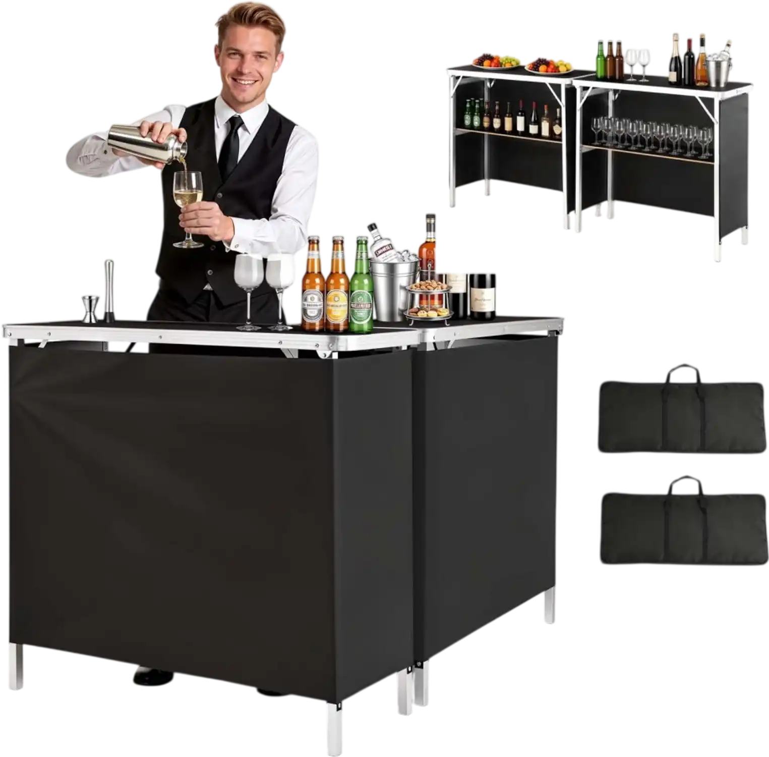 Vevor Portable Bar Table Folding Mobile Bartending Station 2 Pcs 38.6 x 15.2 x 34.3
