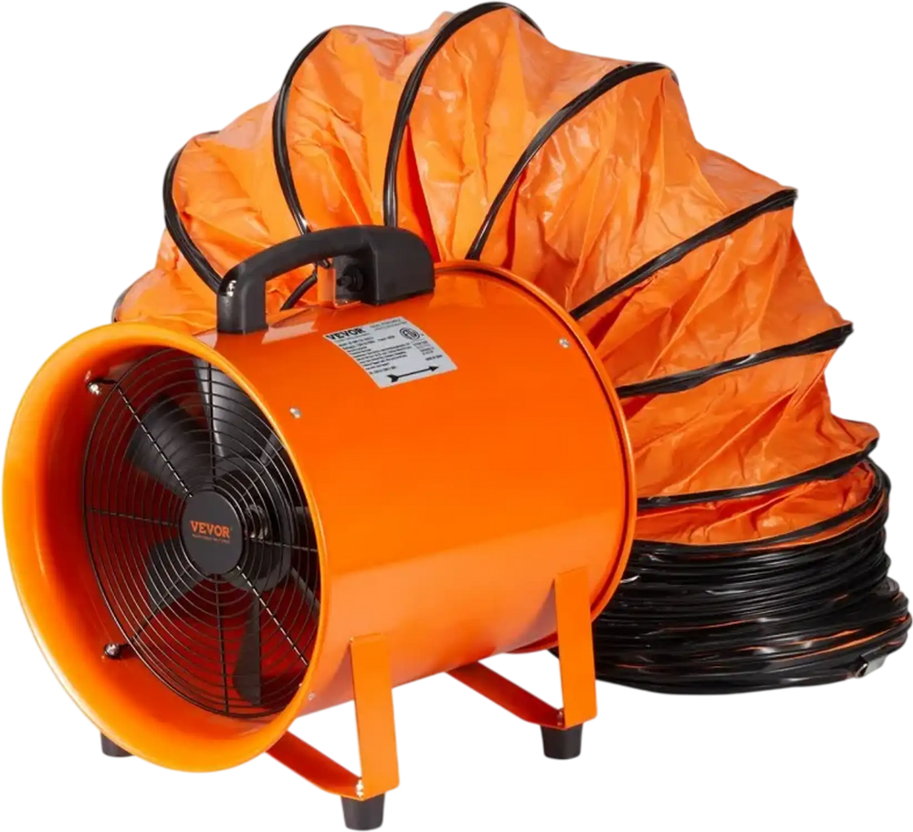VEVOR Portable Ventilator, 12 inch Heavy Duty Cylinder Fan with 16.4ft Duct Hose, 585W Strong Shop Exhaust Blower 3198CFM, Industrial Utility Blower for Sucking Dust, Smoke, Smoke Home/Workplace