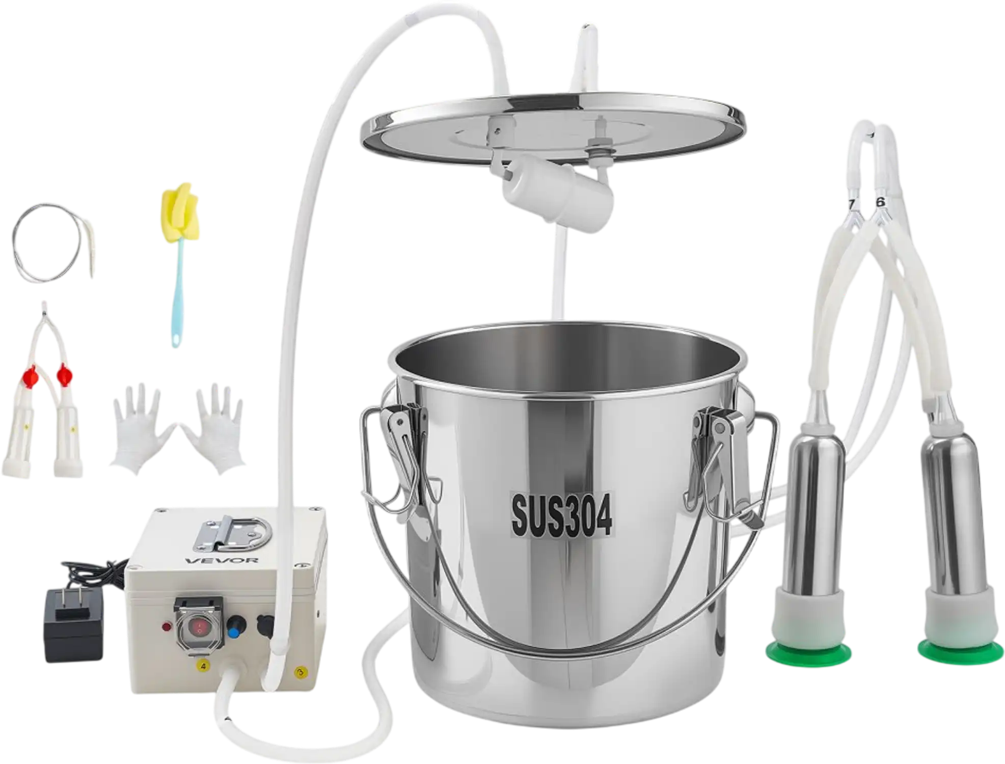 Vevor Goat Milking Machine Portable Electric Pulsation Milker with 3.2 Gal 12 L Stainless Steel Bucket New