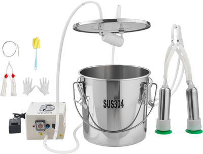 Vevor Goat Milking Machine Portable Electric Pulsation Milker with 3.2 Gal 12 L Stainless Steel Bucket New