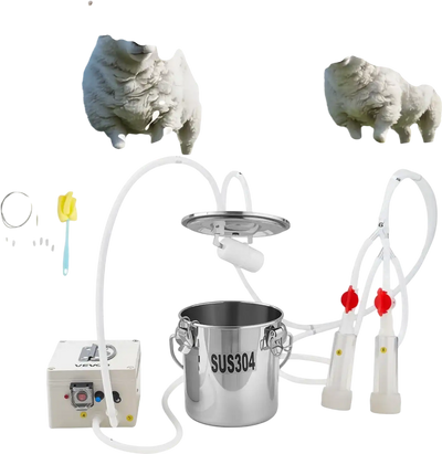 VEVOR Goat Milking Machine, 0.8 Gal / 3 L Food-Grade Stainless Steel Bucket, with 5200 mAh Rechargeable Battery, 2 Teat Cups, Cordless Portable Pulsation Vaccum Electric Milking Machine for Goats Only