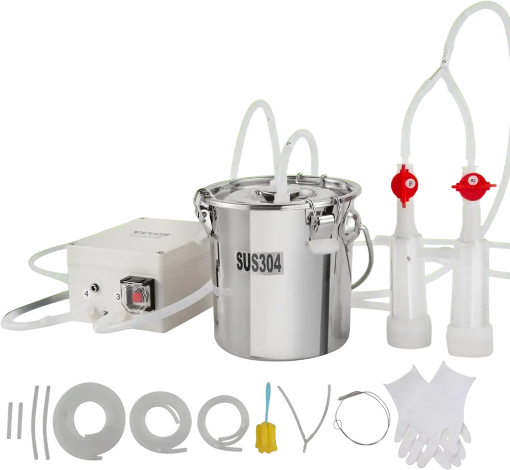 VEVOR Goat Milking Machine, 3 L 304 Stainless Steel Bucket, Electric Automatic Pulsation Vacuum Milker, Portable Milker with Food-grade Silicone Cups and Tubes, Suction for Sheep