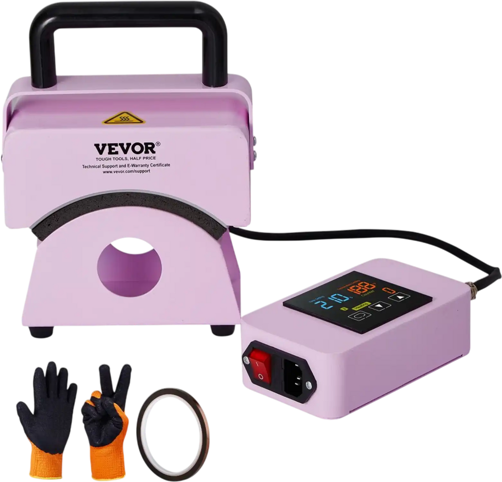 VEVOR Hat Press Machine, Mini Hat Heat Press for Caps with Integrated Control Panel, Cap Heat Press Machine with 5.9x3.15 inch Curved Heating Plate, Safety Base, and Glove, Automatic Shut-Off, Purple