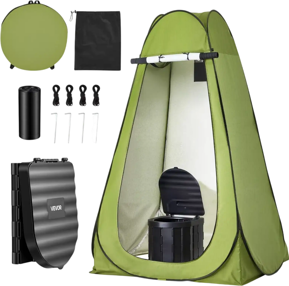 Vevor Portable Toilet Kit Folding Camping Toilet with Pop-Up Privacy Tent 330 lbs New