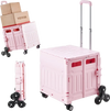 VEVOR Foldable Utility Cart, 65L Collapsible Portable Crate Rolling Cart with Stair Climbing Wheels & 360° Swivel Wheels, Hand Cart with Telescoping Handle for Shopping Office Moving Teacher, Pink