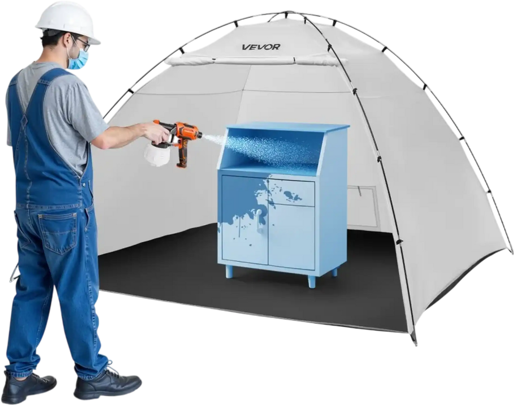 VEVOR Portable Paint Booth Tent, 116.14 x 114.96 x 79.53 inch Painting Tent Station, Spray Shelter with Built-in Floor & Mesh Screen, Large Space, Oxford Spray Painting Tents for Cupboard, Chairs
