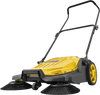 VEVOR Walk-Behind Hand Push Floor Sweeper, Manual Floor Sweeper Non-Electric with 25.6" Sweeping Width, 5 Gallons Waste Container & Adjustable Folding Handle for Yards Walkways Patios Garages - Yellow