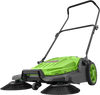 VEVOR Walk-Behind Hand Push Floor Sweeper, Manual Floor Sweeper Non-Electric with 25.6" Sweeping Width, 5 Gallons Waste Container & Adjustable Folding Handle for Yards Walkways Patios Garages - Green