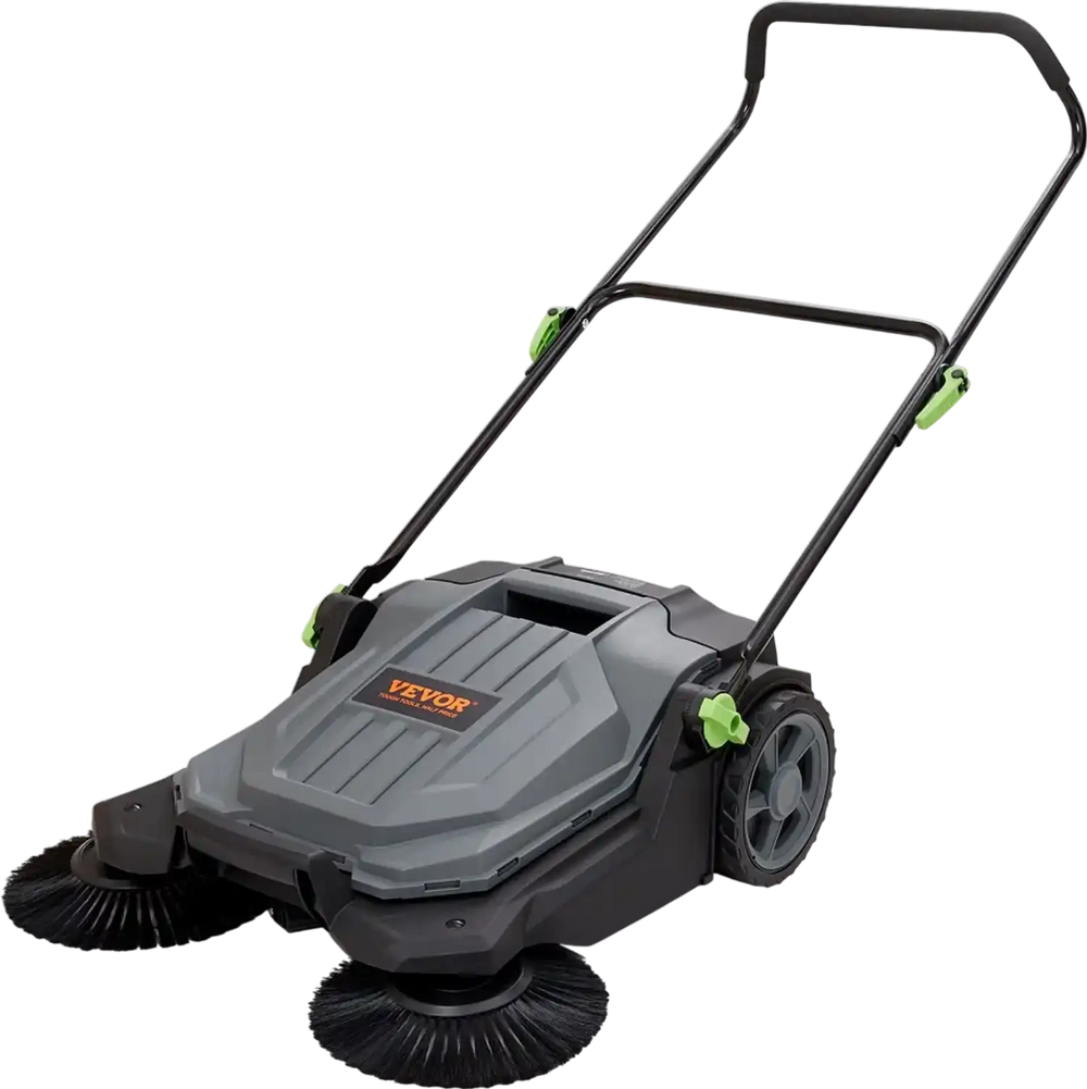VEVOR Walk-behind Hand Push Floor Sweeper, 25.6" Sweeping Width Floor Sweeper Manual Non-Electric, 5-Gallon Waste Container, Angle & Height Adjustable Folding Handle for Walkway, Yard, Garage, Patio