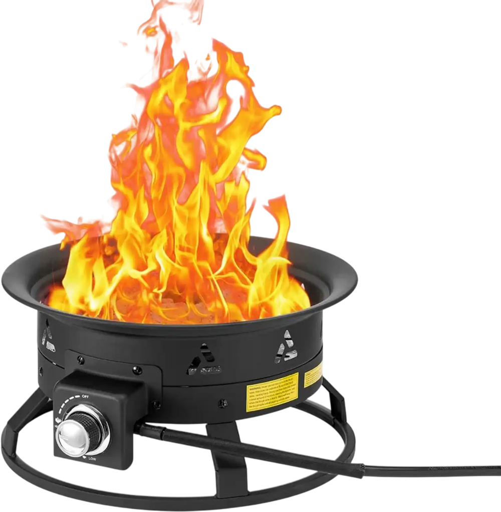 VEVOR Propane Fire Pit, 19-Inch Diameter Outdoor Portable Gas Fire Pit with Cover & Lava Rocks, Adjustable Flame Height Camping Firepit for Heating, Lighting, Gathering, 58,000 BTU, Black
