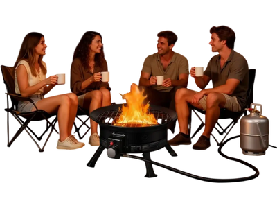 VEVOR Propane Fire Pit 24-Inch, 53,000 BTU Portable Gas Fire Pit, with Grill Grate & Lava Rocks, Adjustable Flame, Folding Legs,Smokeless Outdoor Firebowl for Camping, Patio, Backyard, Deck, RV, Black