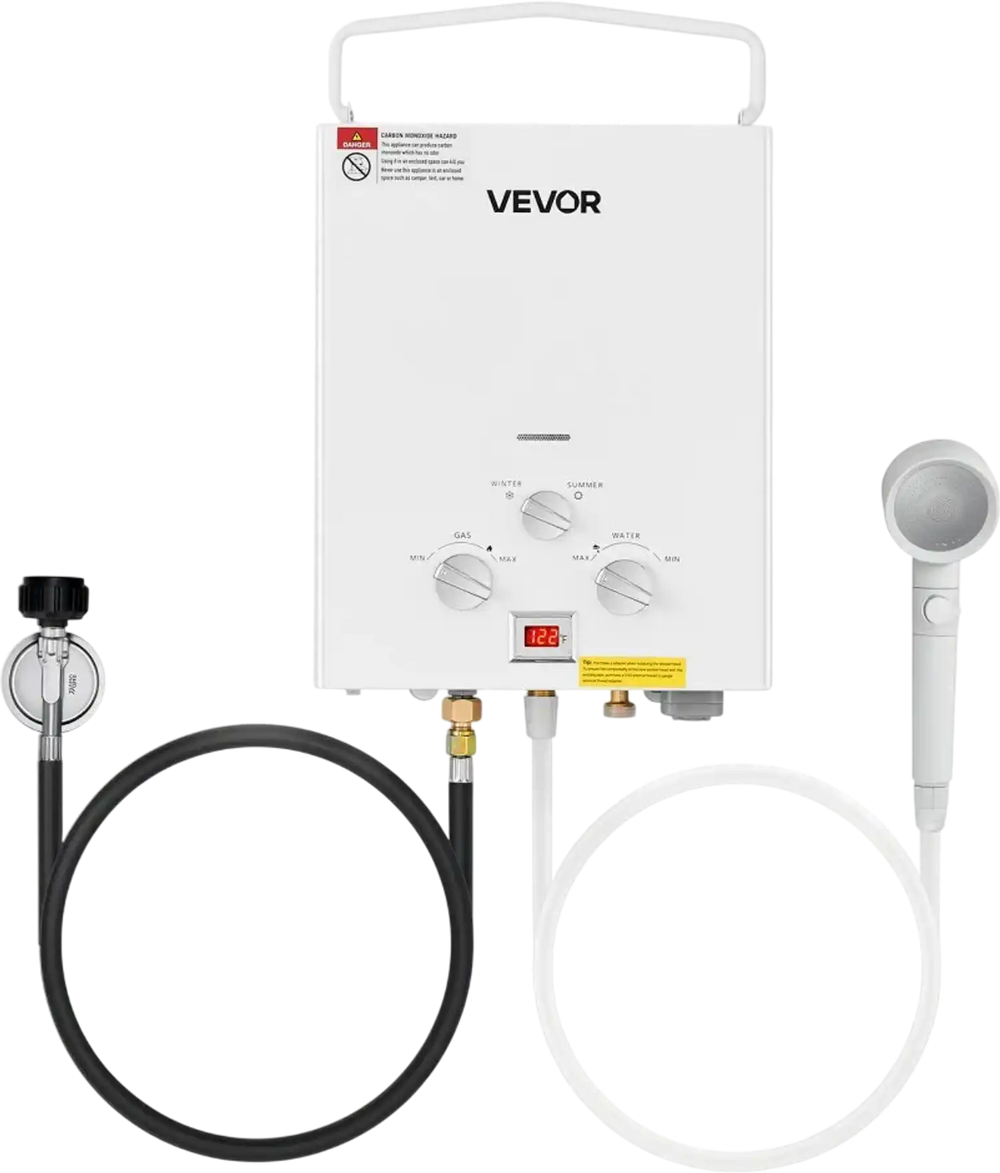 VEVOR Portable Propane Water Heater, 6L Tankless Outdoor Water Heater, 41000 BTU 1.58 GPM Instant Hot Water, with Accessory Set + Regulator for RV Camping Trips Cabins Barns
