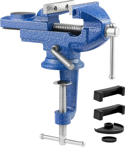 VEVOR Bench Vise, 3 Inch, Portable Workbench Vice with 360° Swivel Base, Quick Release Rotating Bench Clamp, Raised Base, Cast Iron Construction, for Woodworking, Metalworking, Drilling, and Cutting