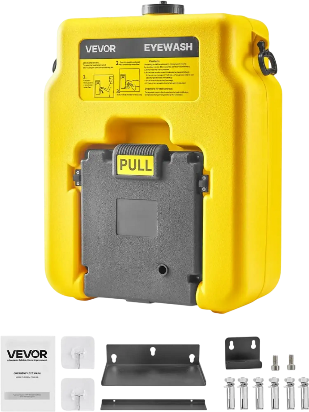 VEVOR Portable Eye Wash Station 14 Gal, OSHA-Approved Eyewash Station Wall-Mounted/On Flat Surface, Emergency Eye Wash Unit with 2 Sprays, First Aid Eyewash Units for Schools, Labs, Factories, Yellow