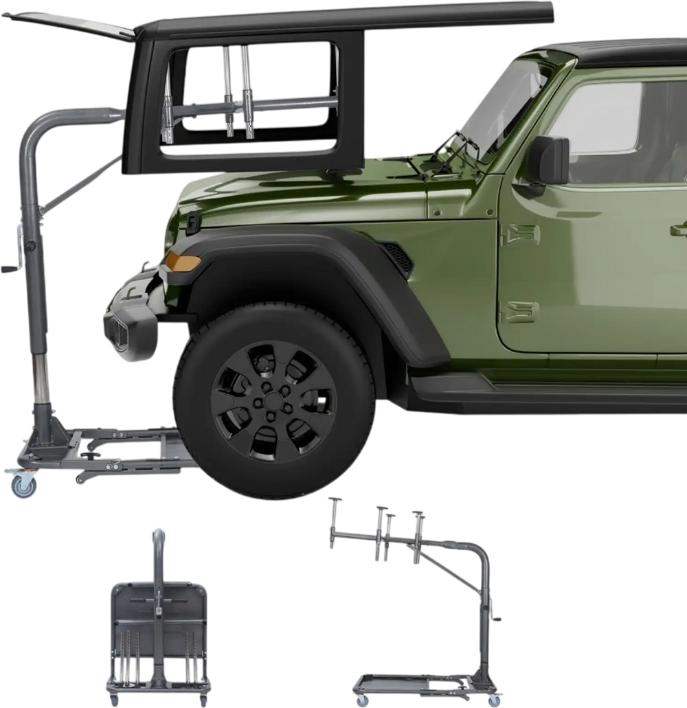 VEVOR Hard Top Remover Lift, 220 lbs, Foldable Jeep Hardtop Removal and Storage System, Easy One-Person Operation, Adjustable Height, for Jeep Wrangler YJ, TJ, JK, JL, 4XE, Ford Bronco 4 Door & 6 Gen+