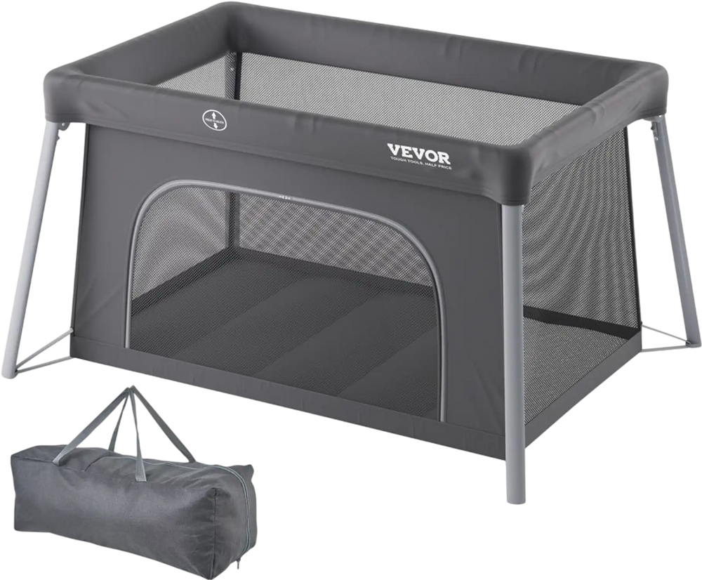 VEVOR Baby Travel Crib and Play Yard, Folding Baby Playpen with Zipper Gate & Soft Mattress, Portable Toddler Crib with Breathable Mesh, Travel Bag, Indoor/Outdoor Kids Activity Center for 0-36 Months
