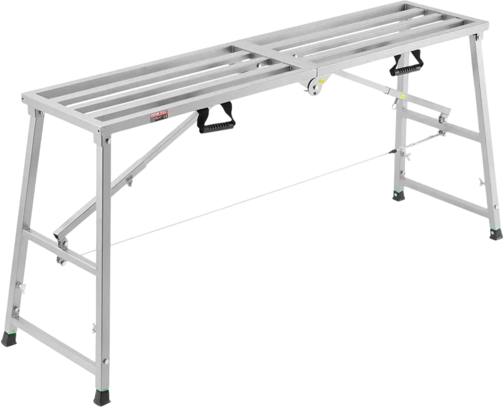 VEVOR Work Platform, 4 Gear Adjustable Height, Folding Alloy Steel Step Ladder, Portable Scaffolding Platform, 800 lb Load Capacity, Non-Slip Rubber Feet, Drywall Painting Stool, Cleaning & Washing