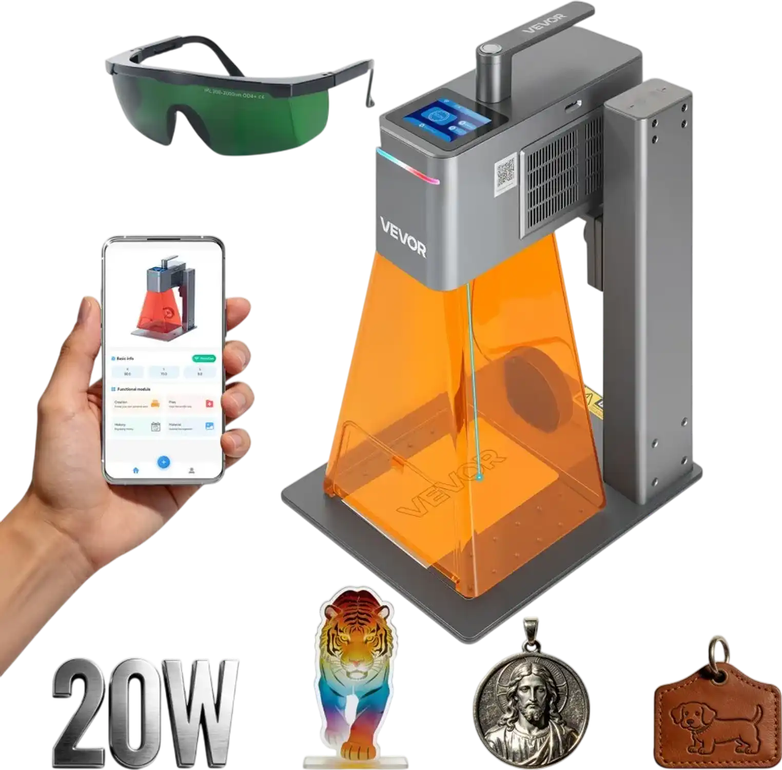 Vevor Laser Engraver 2-in-1 Dual 20W Blue & 2W IR Portable 6.3