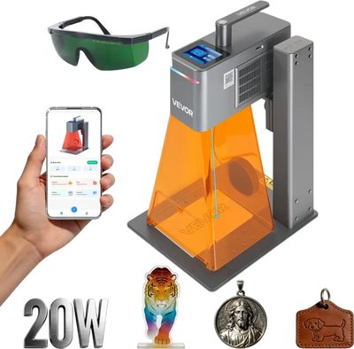 VEVOR 2-in-1 Dual Laser Engraver, 10,000 mm/s High Speed, Portable 20W Blue and 2W IR Laser Engraving Machine, 6.3 x 5.5 in Engraving Area, Manual & Auto Focus, DIY Engraver Tool, for Wood Acrylic