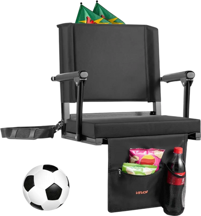 Vevor Stadium Seat Portable Bleacher Seat with Armrests and Thick Cushion Black New