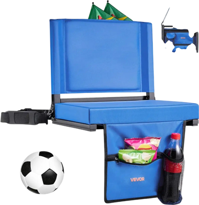 Vevor Stadium Seat Folding Bleacher Chair with Back Support and Thick Cushion Blue New