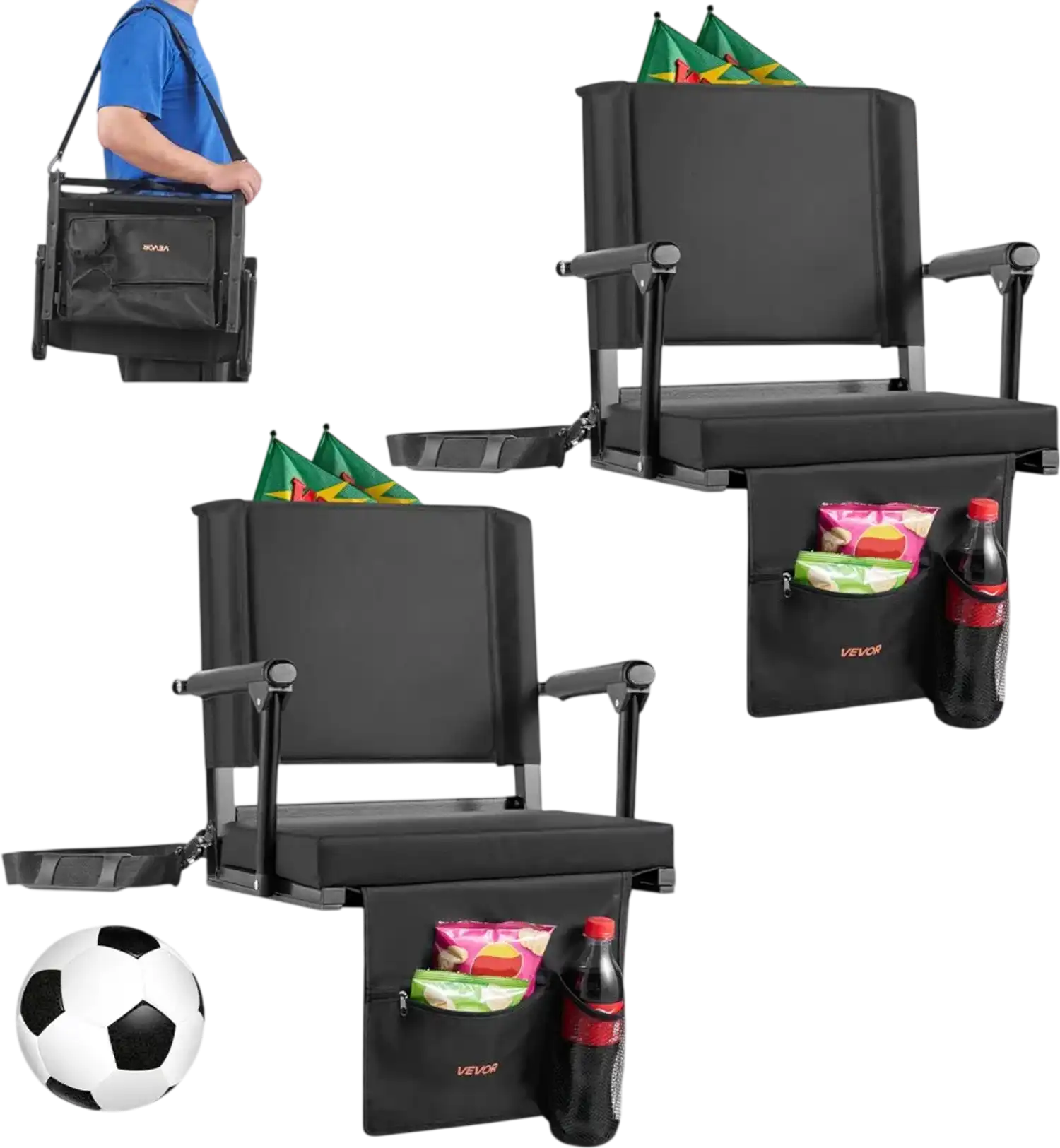 Vevor Stadium Seat Portable Bleacher Seat with Armrests 2-Piece Set Black New