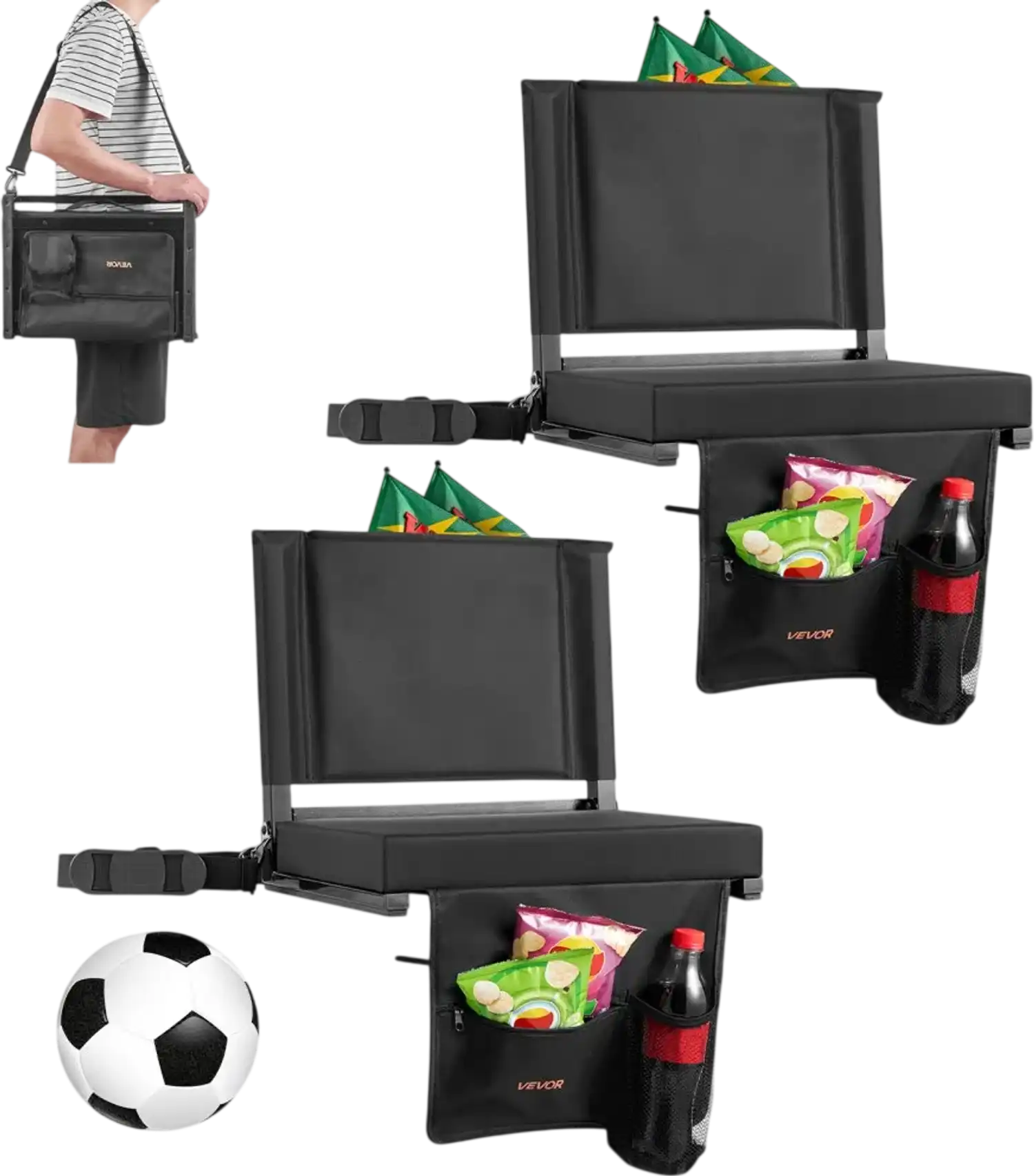 Vevor Stadium Seat Folding Bleacher Seat with Back Support and Thick Cushion New