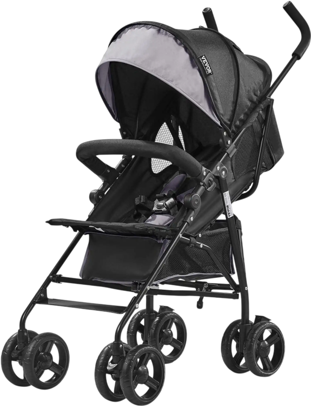 VEVOR Lightweight Stroller, Compact Easy Fold MultiPosition Recline Canopy Backrest, Carbon Steel Frame, Large Storage Basket,Cup Holder, Umbrella Toddler Baby Stroller for Travel, Light Gray/Black
