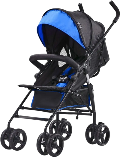 lightweight foldable stroller for travel VEVOR Lightweight Toddler Stroller Compact Foldable Multi-position Recline Canopy Carbon Steel Frame Large Storage Basket Black Blue