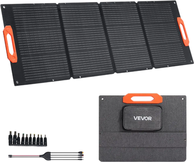 VEVOR 150W Foldable Monocrystalline Solar Panel, 23% Efficiency Portable ETFE Mono Solar Panel Charger with MC4 Output, Type-C, QC3.0 USB & DC Ports, IP67 Waterproof for Power Stations Camping Hiking