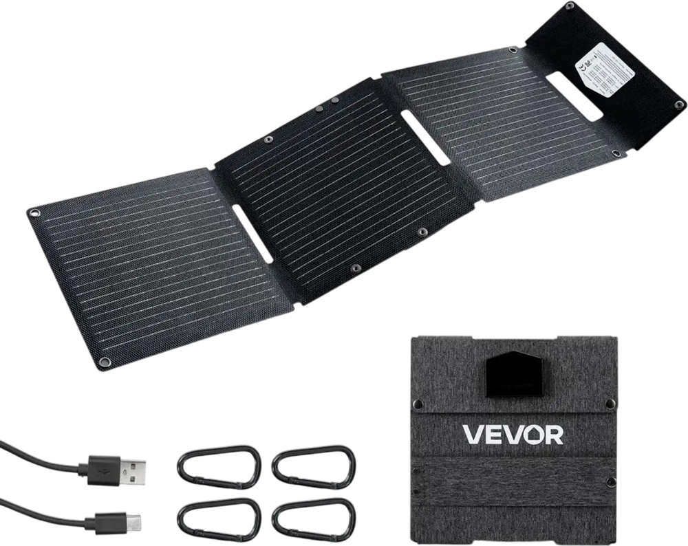 VEVOR 30W Foldable Solar Panel Charger, 16BB N-Type Monocrystalline Solar Panel 24% Efficiency, Ultra-Light Portable with USB-A, USB-A (QC3.0) & Type-C Ports for Camping, Backpacking, Phones, Tablets