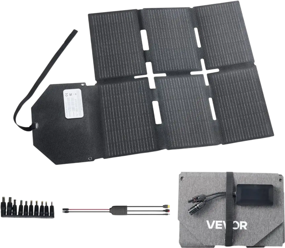 VEVOR 60W Foldable Solar Panel Charger, 16BB N-Type Monocrystalline Solar Panel 24% Efficiency, Lightweight Portable with MC4 Output, Type-C, USB-A & DC Ports for Power Stations Camping Hiking