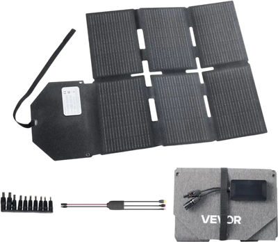 VEVOR 60W Foldable Solar Panel Charger, 16BB N-Type Monocrystalline Solar Panel 24% Efficiency, Lightweight Portable with MC4 Output, Type-C, USB-A & DC Ports for Power Stations Camping Hiking
