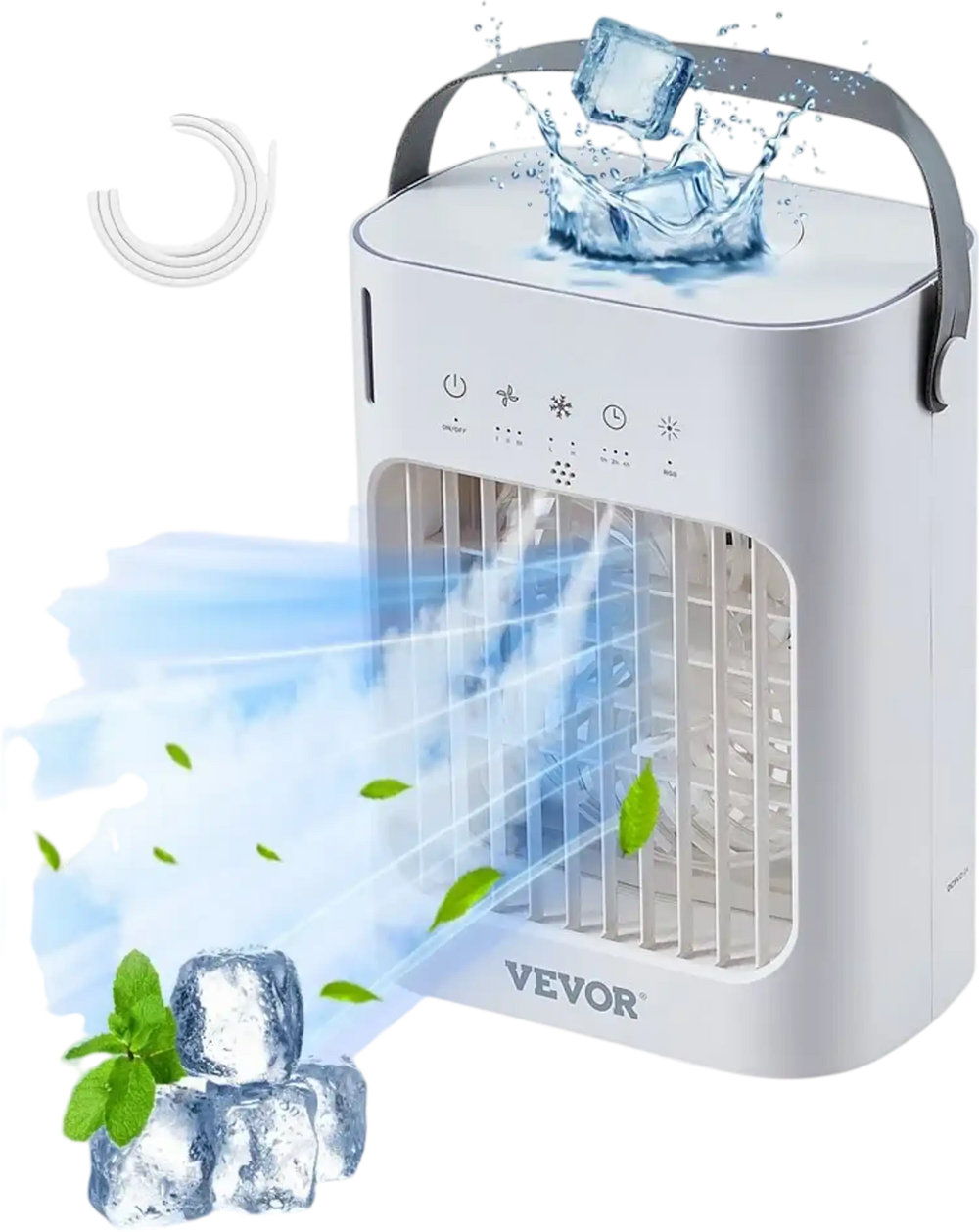 VEVOR Portable Air Conditioner, 4-in-1 Evaporative Air Cooler, 3-Speed Mini Air Conditioner with 0-7H Smart Timer, 700ml Water Tank, 7-Color Light, Personal Mini Desk AC Fan for Bedroom Office Room