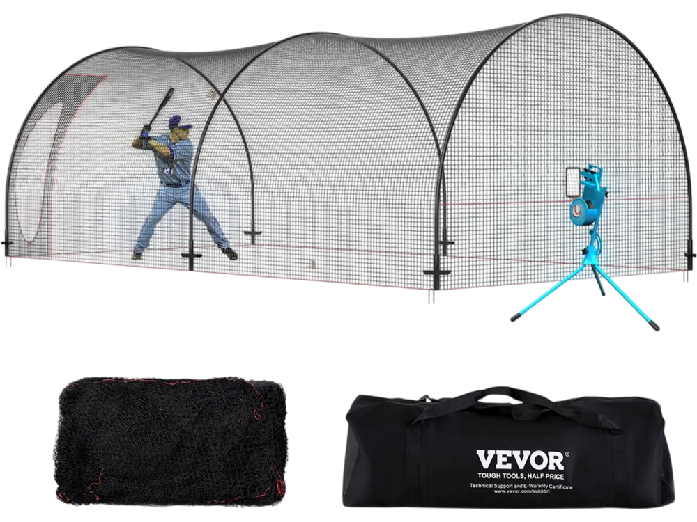 VEVOR Baseball Batting Cage, Softball and Baseball Batting Cage Net and Frame, Practice Portable Cage Net with Carry Bag, Heavy Duty Enclosed Pitching Cage, for Backyard Batting Hitting Training, 22FT