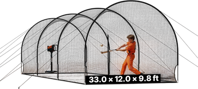 VEVOR Baseball Batting Cage, 33.0 x 12.0 x 9.8 FT Freestanding Portable Batting Cage, Hitting Cages with 4-Ply Knotless Polyester & Pitching Machine Opening, Battings Cages Netting for Indoor Outdoor