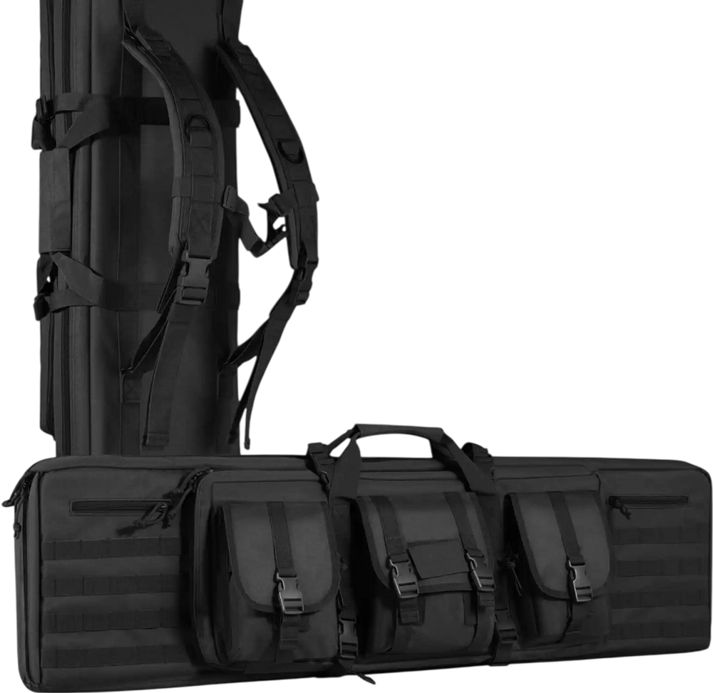 VEVOR Rifle Bag, 42 inch Tactical Double Long Gun Bag, Soft Rifle Case with Lockable Zipper, Portable Handle & Shoulder Strap, 3 Large Storage Pockets Rifle Case for Two 40" Rifles & 2 Pistols, Black