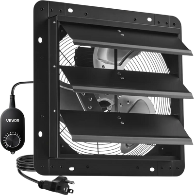 VEVOR 14 inch Shutter Exhaust Fan, Wall Mounted Attic Vent Fan with Variable Speed Controller, 1400 CFM, AC Motor, Heavy-duty Steel, Low Noise for Shed, Garage, Greenhouse Ventilation Cooling, Black