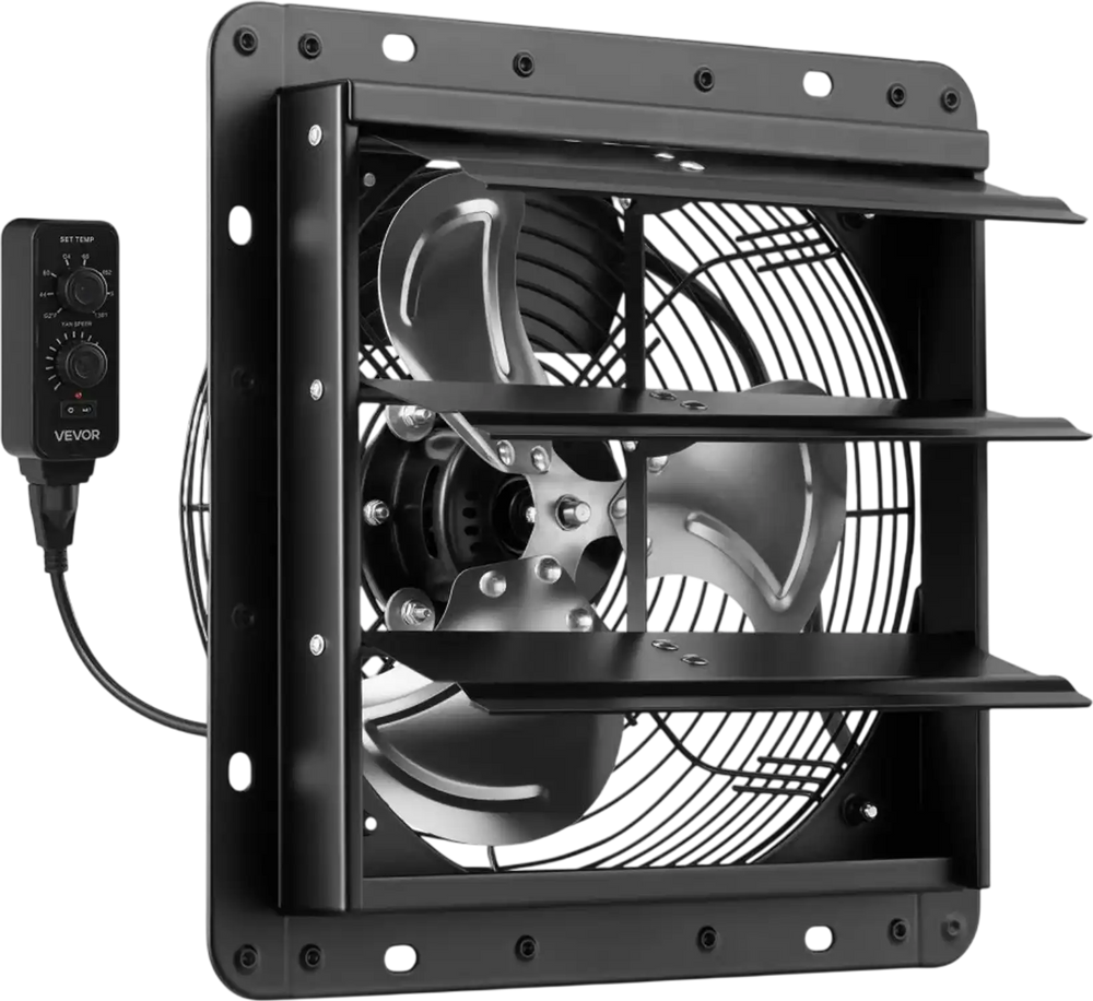 VEVOR 10 inch Shutter Exhaust Fan Wall-Mount Variable Speed Temperature, Automatic Louvers Sturdy Steel Housing, Low Noise, Ventilation and Cooling for Attic, Garage, Barn, Greenhouse, Workshop