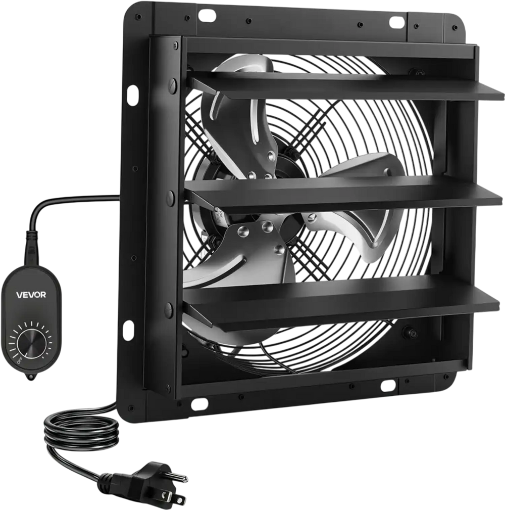 VEVOR 12 in Shutter Exhaust Fan Wall-Mount Automatic Louvers Variable Speed, Sturdy Steel Housing, Low Noise, AC Motor, 1347 CFM Ventilation and Cooling for Attic, Garage, Barn, Greenhouse, Workshop