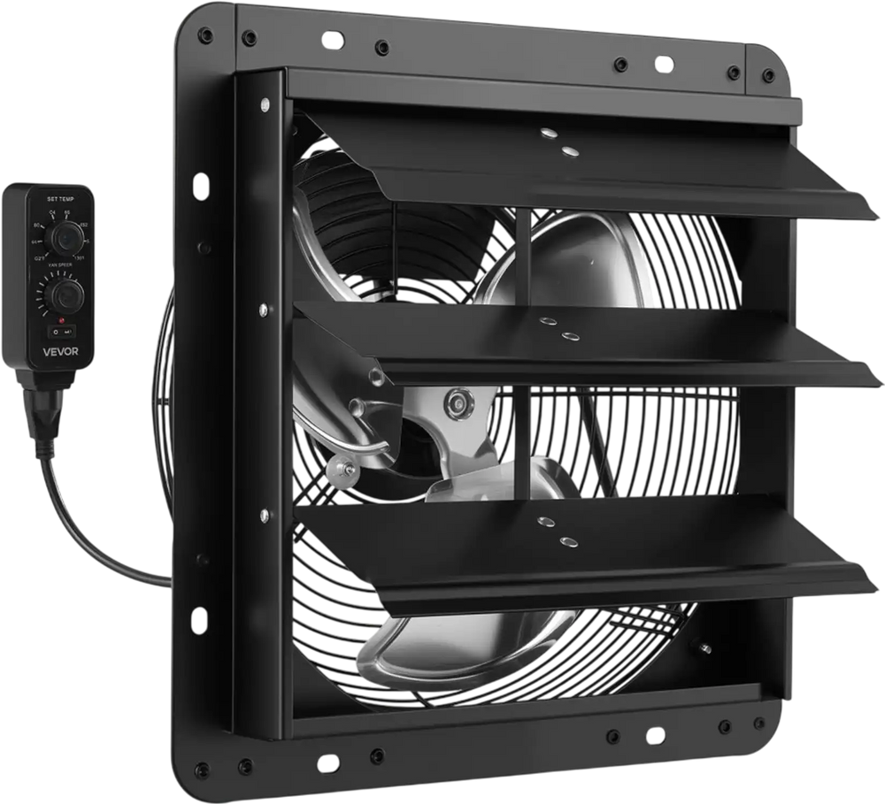VEVOR 12 inch Shutter Exhaust Fan Wall-Mount Variable Speed Temperature, Automatic Louvers Sturdy Steel Housing, Low Noise, Ventilation and Cooling for Attic, Garage, Barn, Greenhouse, Workshop