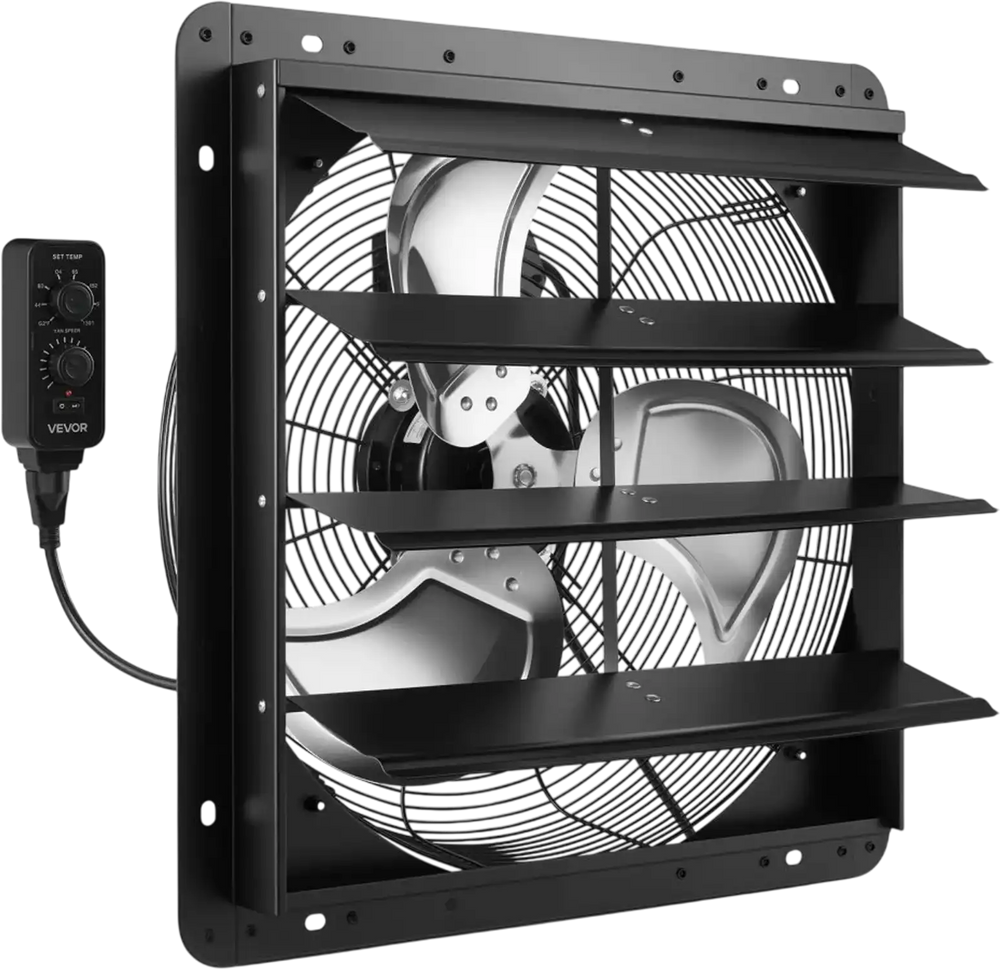 VEVOR 18 inch Shutter Exhaust Fan Wall-Mount Variable Speed Temperature, Automatic Louvers Sturdy Steel Housing, Low Noise, Ventilation and Cooling for Attic, Garage, Barn, Greenhouse, Workshop