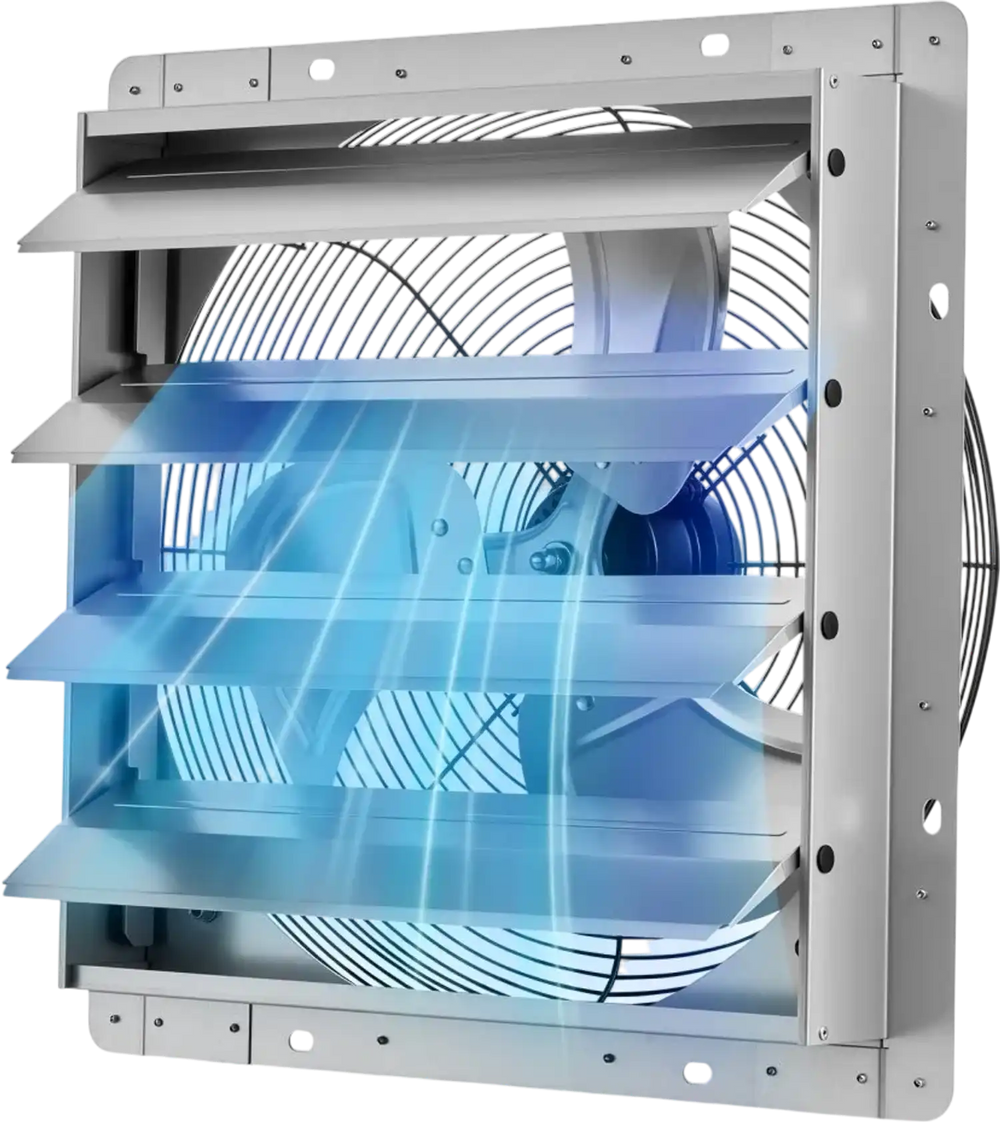 VEVOR 16 Inch Shutter Exhaust Fan Wall Mounted Automatic Louvers Silver, Sturdy Steel Housing, 2438 CFM Low Noise, AC Motor, Ventilation and Cooling for Attic, Garage, Barn, Greenhouse, Workshop