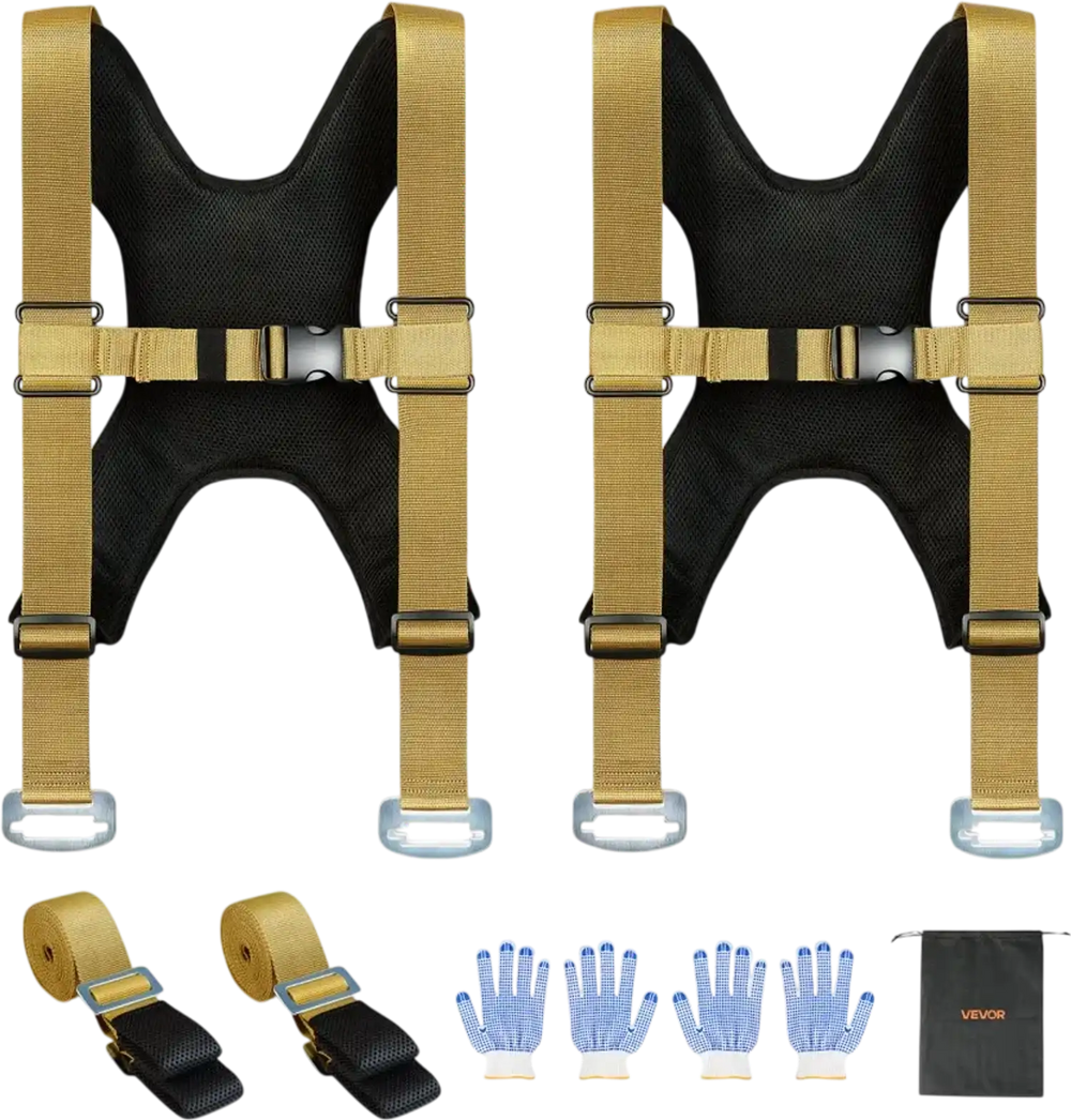 VEVOR Moving Straps, Supports up to 1000 lbs, 2-Person Lifting and Moving System with 2 Harness Straps & 2 Load-bearing Straps, Adjustable Lifting Straps for Moving Furniture Appliances Mattresses