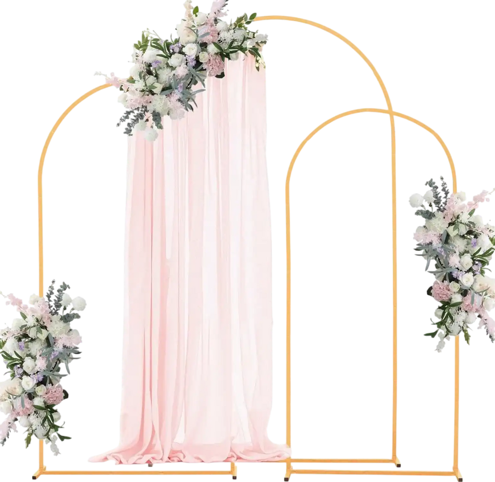 VEVOR Arch Backdrop Stand, Set of 3, 7.2/6.6/6 ft, Stable Structure, Easy Assembly, Gold Metal Arch Backdrop Stand for Wedding, Birthday Party, Graduation, Holiday Celebration, and Ceremony Decoration